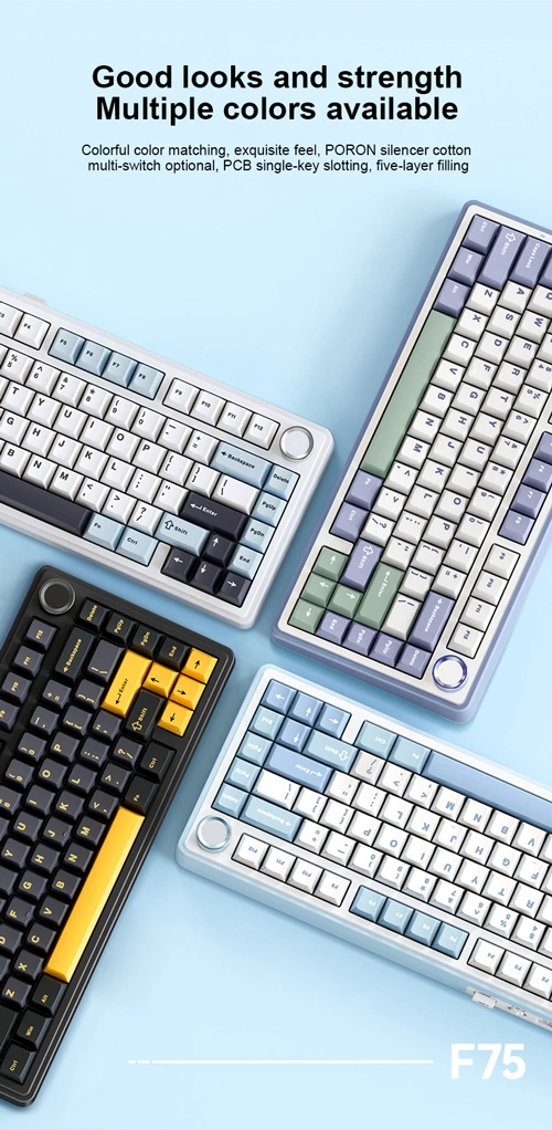 AULA F75 mechanical keyboard in different colors with compact 75% layout